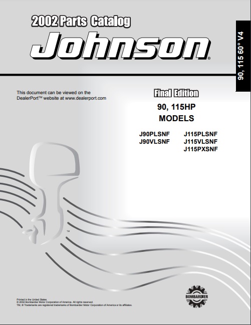 2002 Johnson Evinrude 90HP 115HP Parts Catalog Manual