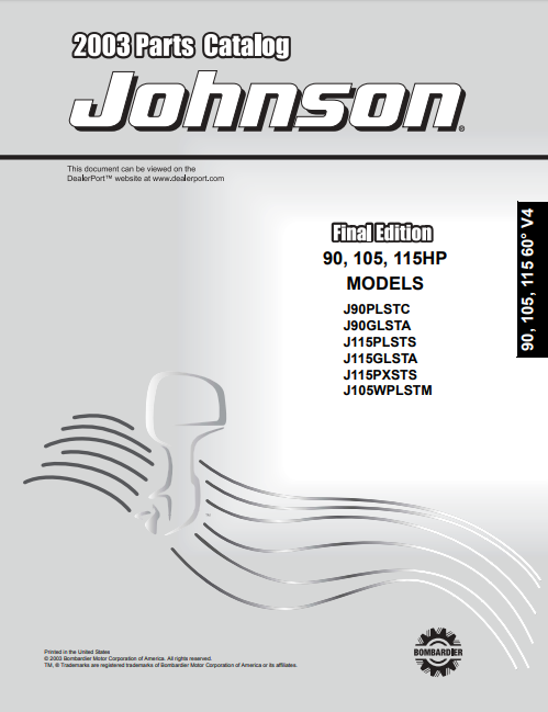 2003 Johnson Evinrude 90, 105, 115HP Parts Catalog Manual