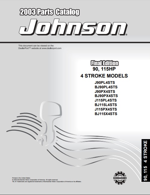 2003 Johnson Evinrude 90, 115HP 4-Stroke Parts Catalog Manual