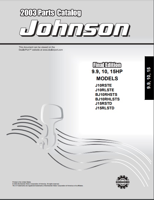 2003 Johnson Evinrude 9.9,10,15HP Parts Catalog Manual