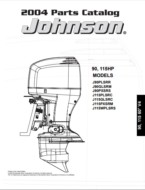 2004 Johnson Evinrude 90, 115HP Parts Catalog Manual