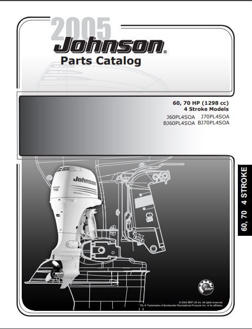 2005 Johnson Evinrude 60, 70HP 4-Stroke Parts Catalog Manual