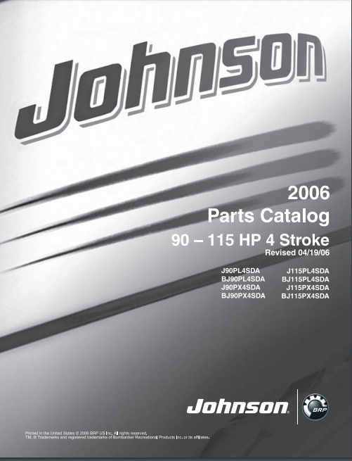 2006 Johnson Evinrude 90, 115HP 4-Stroke Outboard Parts Catalog Manual